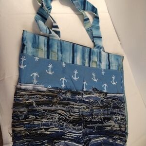 Homemade tote bag set. Ocean themed/jean/ anchor themed. Quilted.